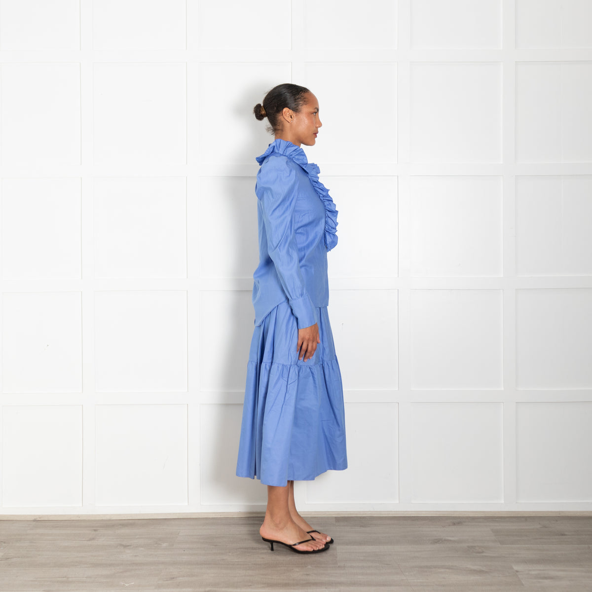 Stella McCartney Blue Cotton Frill Front Blouse