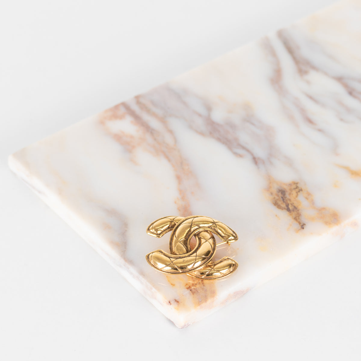 Chanel Gold Tone Quilted Brooch