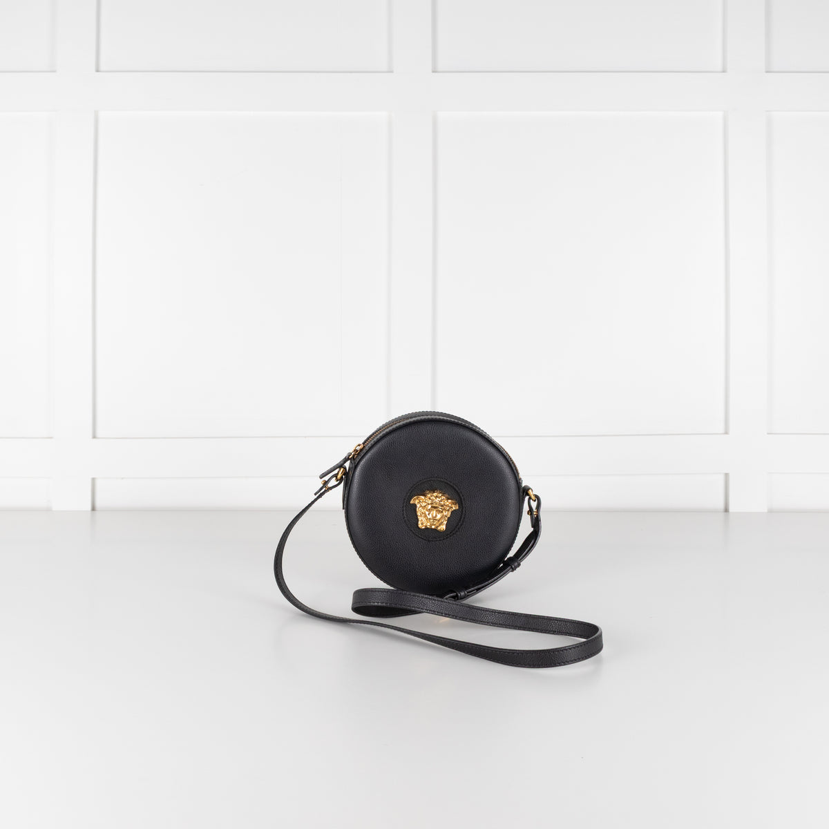 Versace Black Grained La Medusa Round Camera Bag