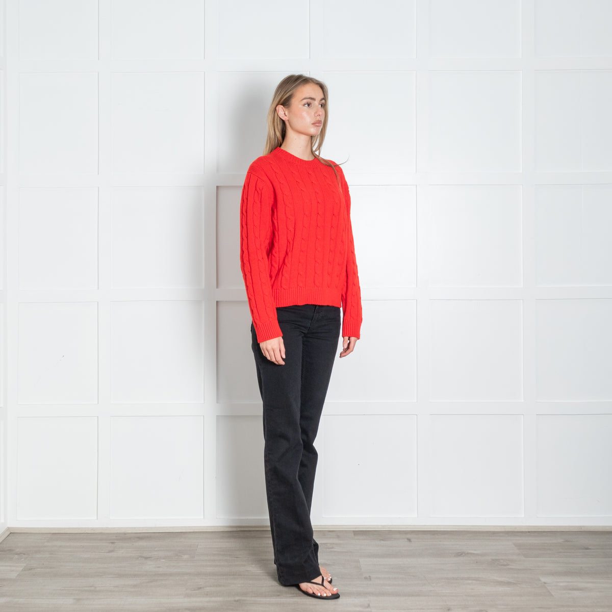 &Daughter Red Cable Knit Wool Crewneck Jumper