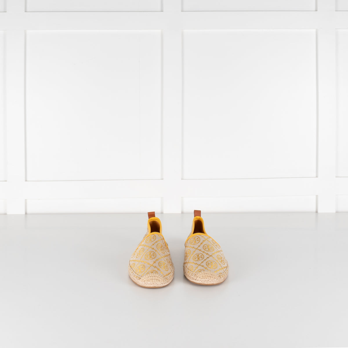 Tory Burch Yellow and Beige Logo Print Jacquard Espadrilles