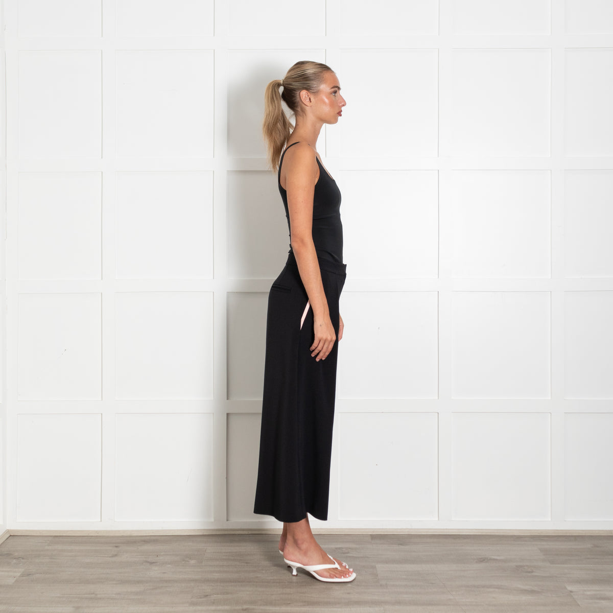 Roksanda Black Pale Pink Trim Wide Leg Cropped Trousers