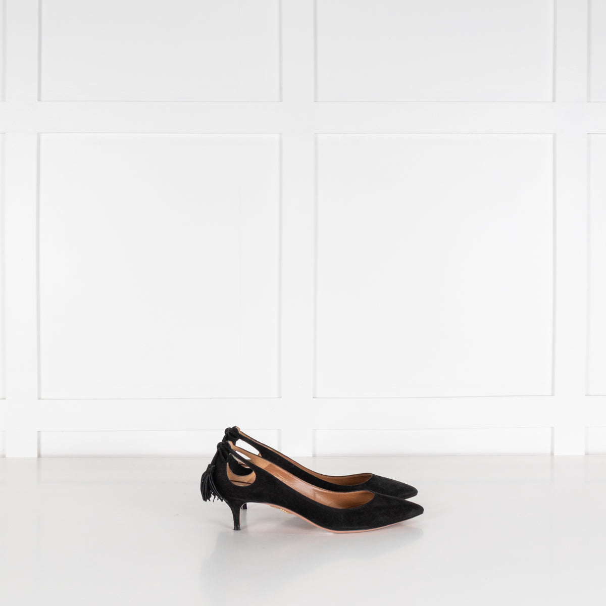 Aquazzura Black Suede Tassle Pumps