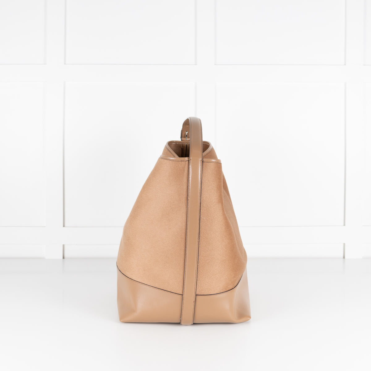 Toteme Camel Wool Felted Leather Trim Belted Tote Bag