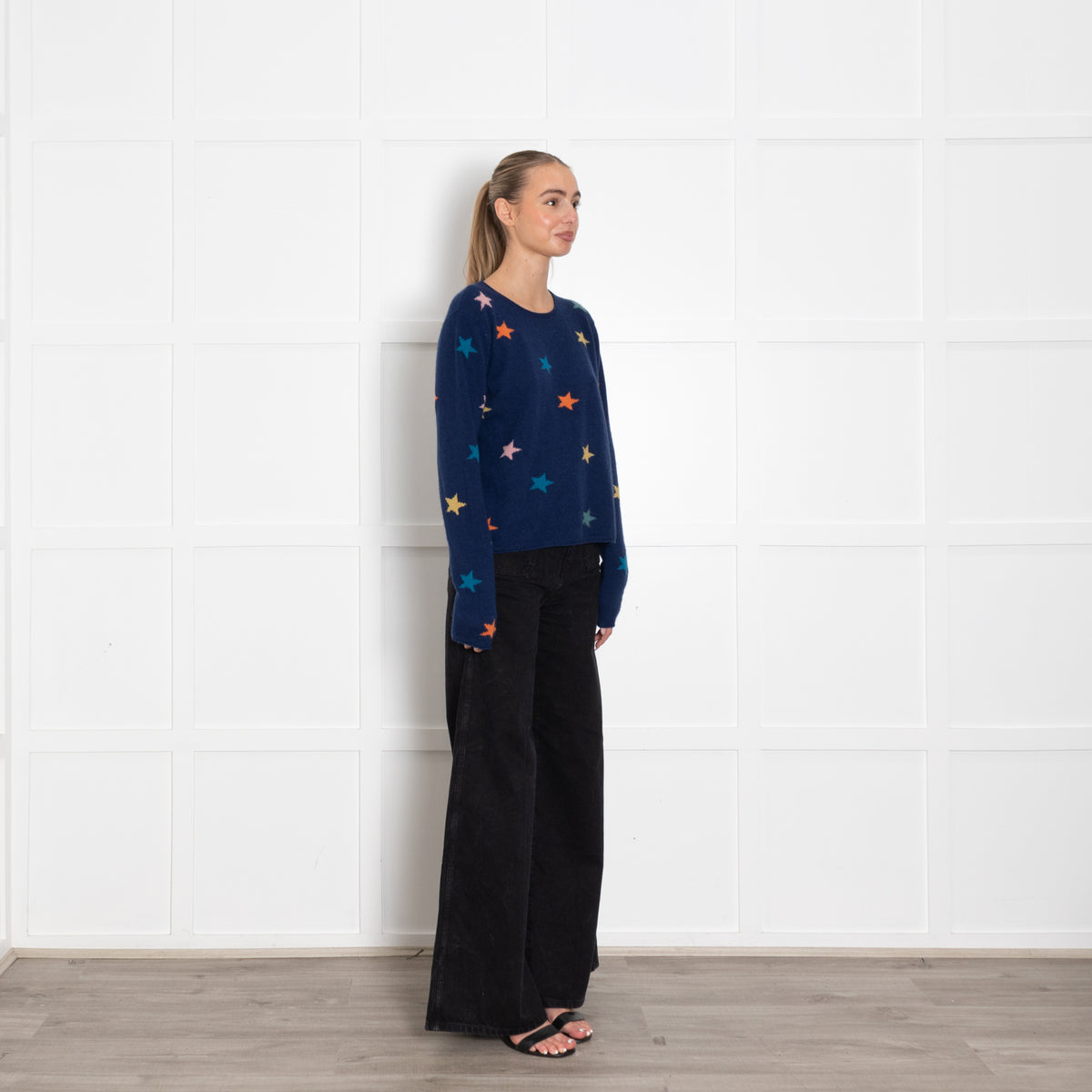 Wyse Blue Multi Star Cashmere Sweater