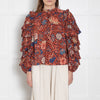 Ulla Johnson Orange, Blue, Beige,  Black Floral Blouse & Ruffled Sleeves
