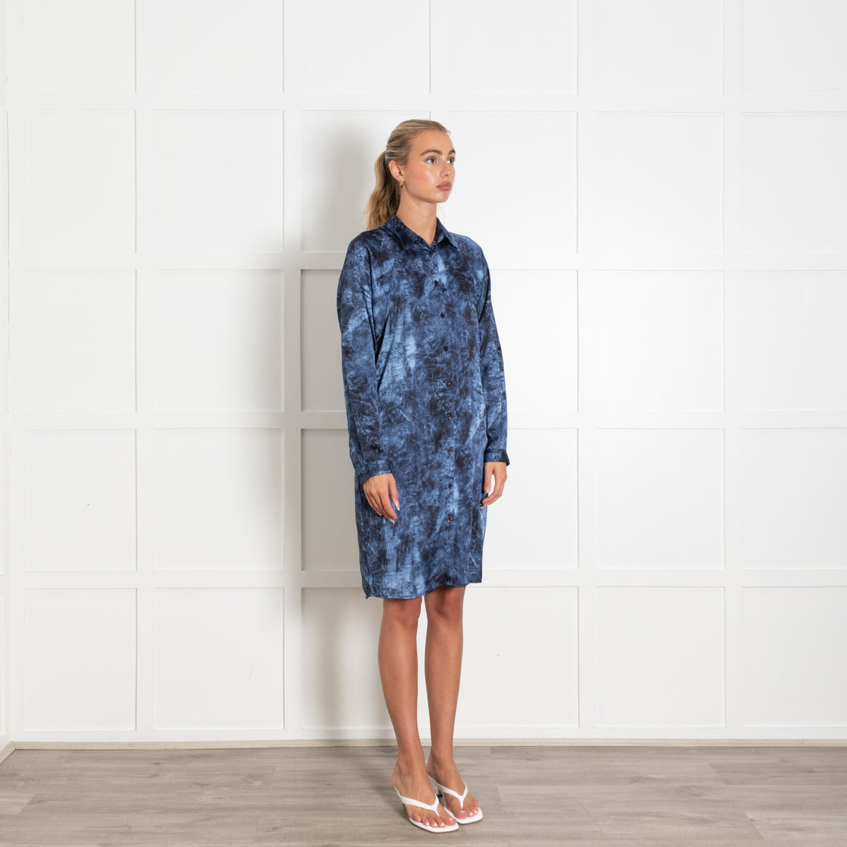 Michael By Michael Kors Blue Tie Dye Shirt Dress