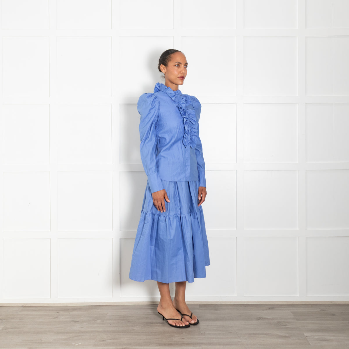 Stella McCartney Blue Cotton Frill Front Blouse