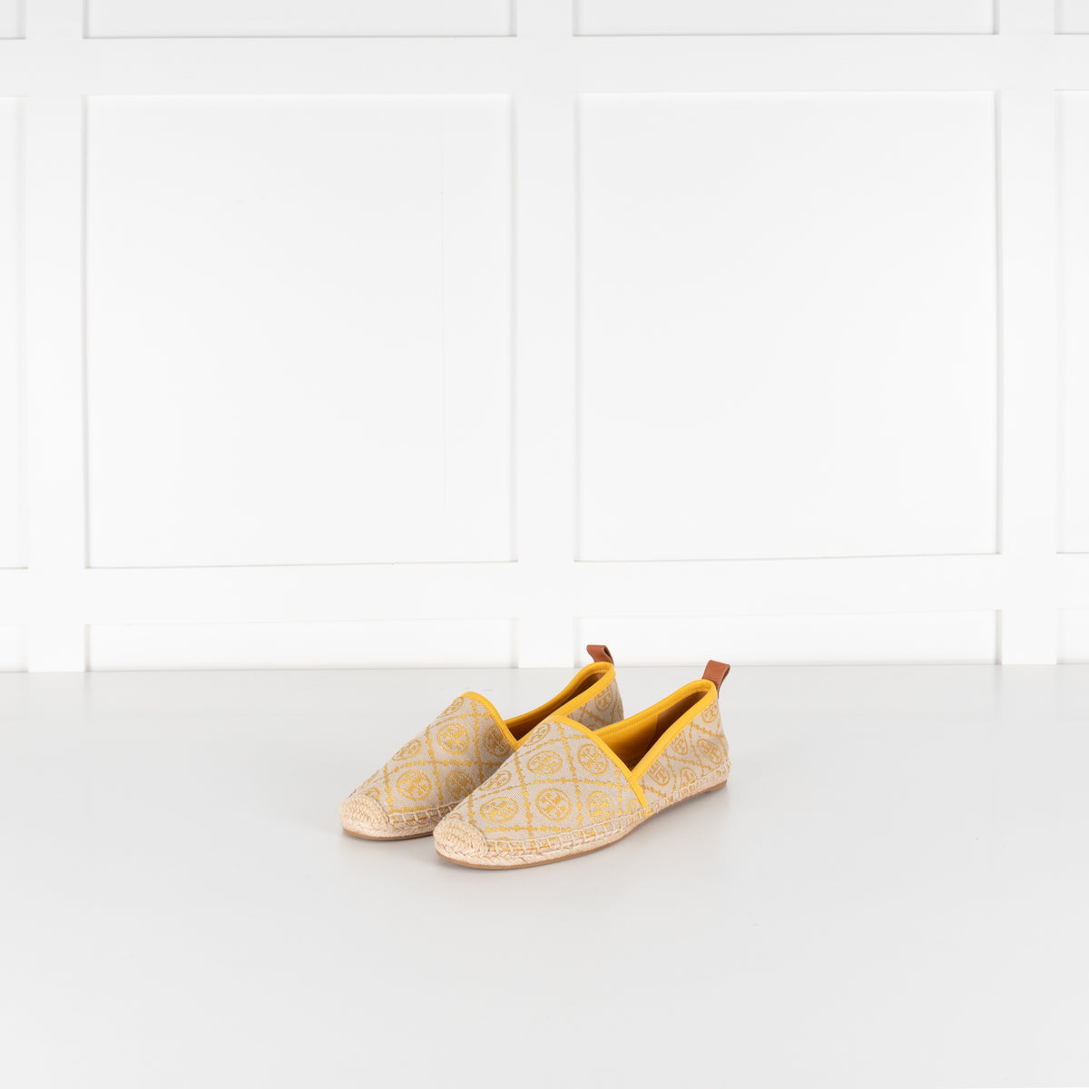 Tory Burch Yellow and Beige Logo Print Jacquard Espadrilles