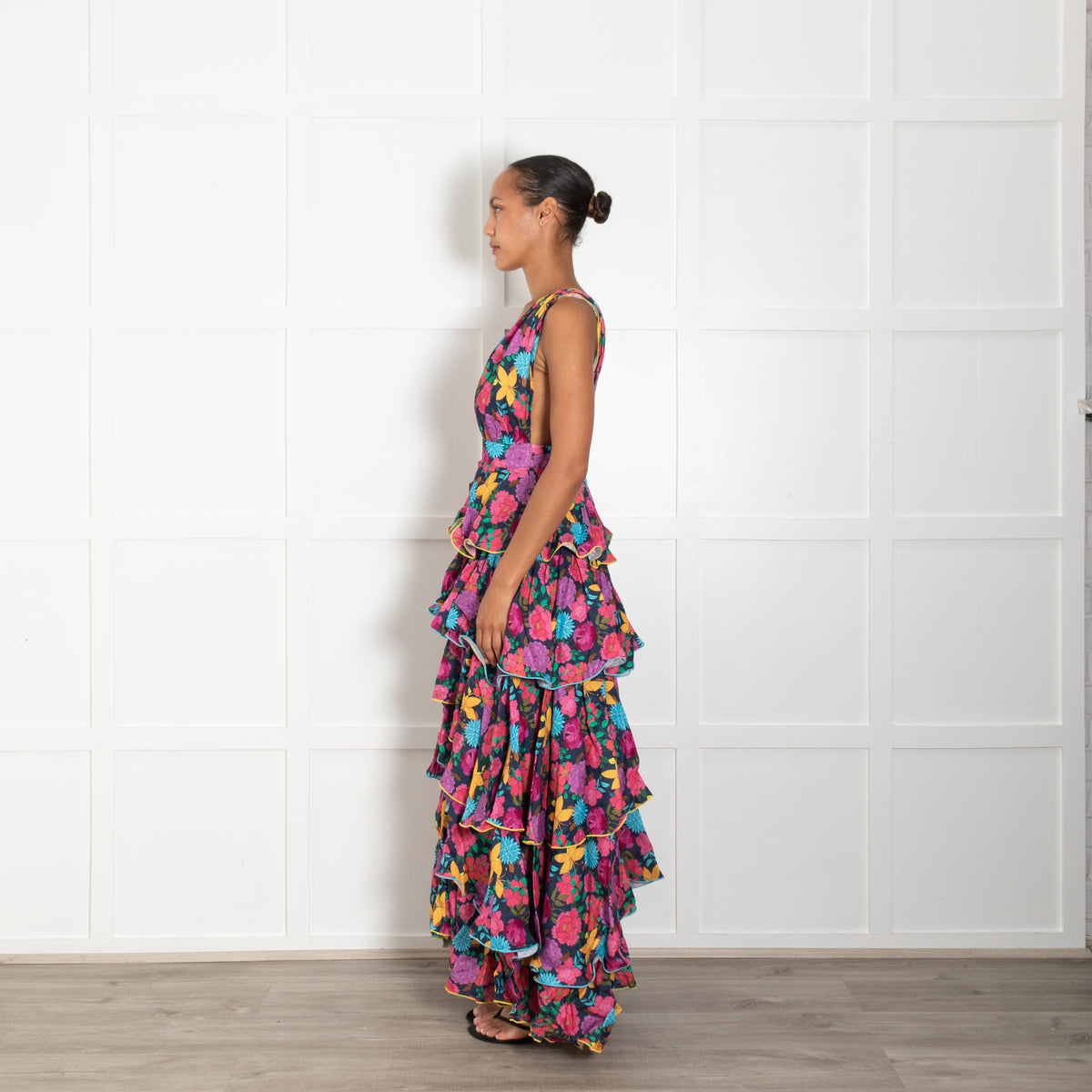 Gul Hurgel Multicolour Floral Tiered Sleeveless Dress