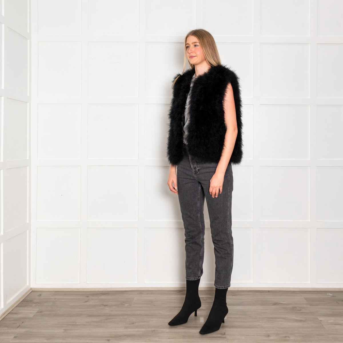 Yves Salomon Black Feather Sleeveless Jacket