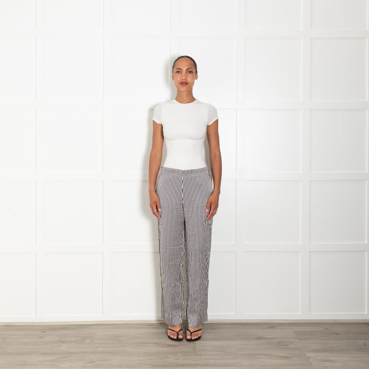 Asceno Black And White Cotton Silk Striped PJ Trousers