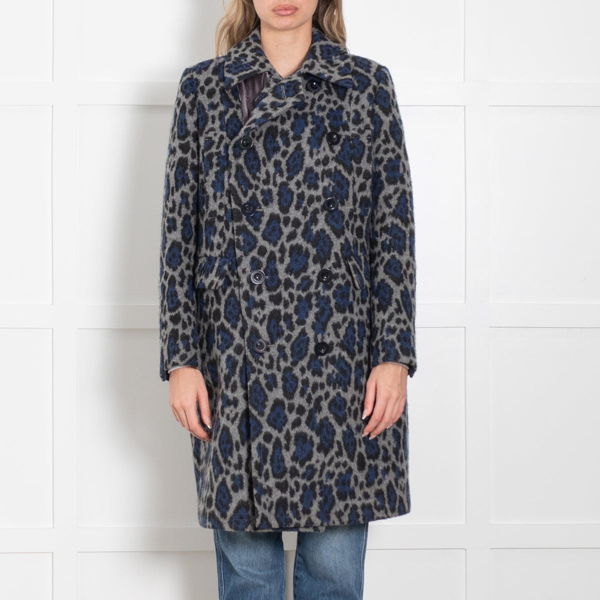 Sacai Grey and Blue Wool Animal Print Jacket