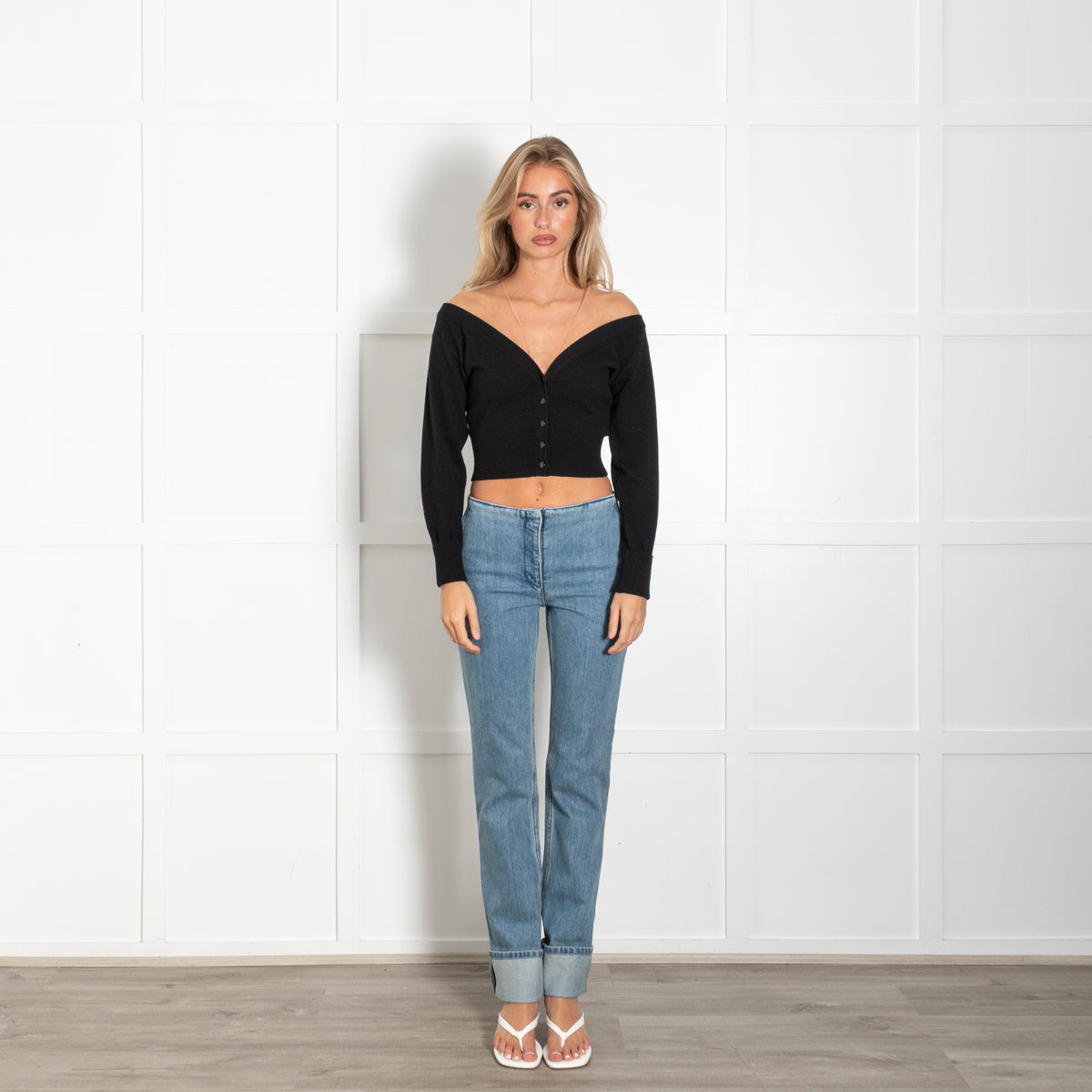 Alexander Wang Black Wool Blend Nude Tule Trim Cropped  Cardigan