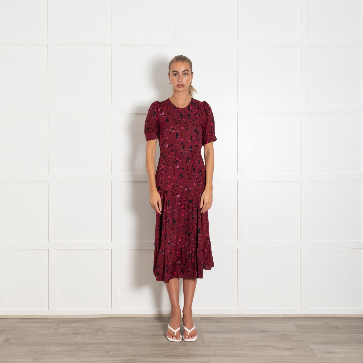 Ba&sh Pink Abstract Spot Print Midi Dress