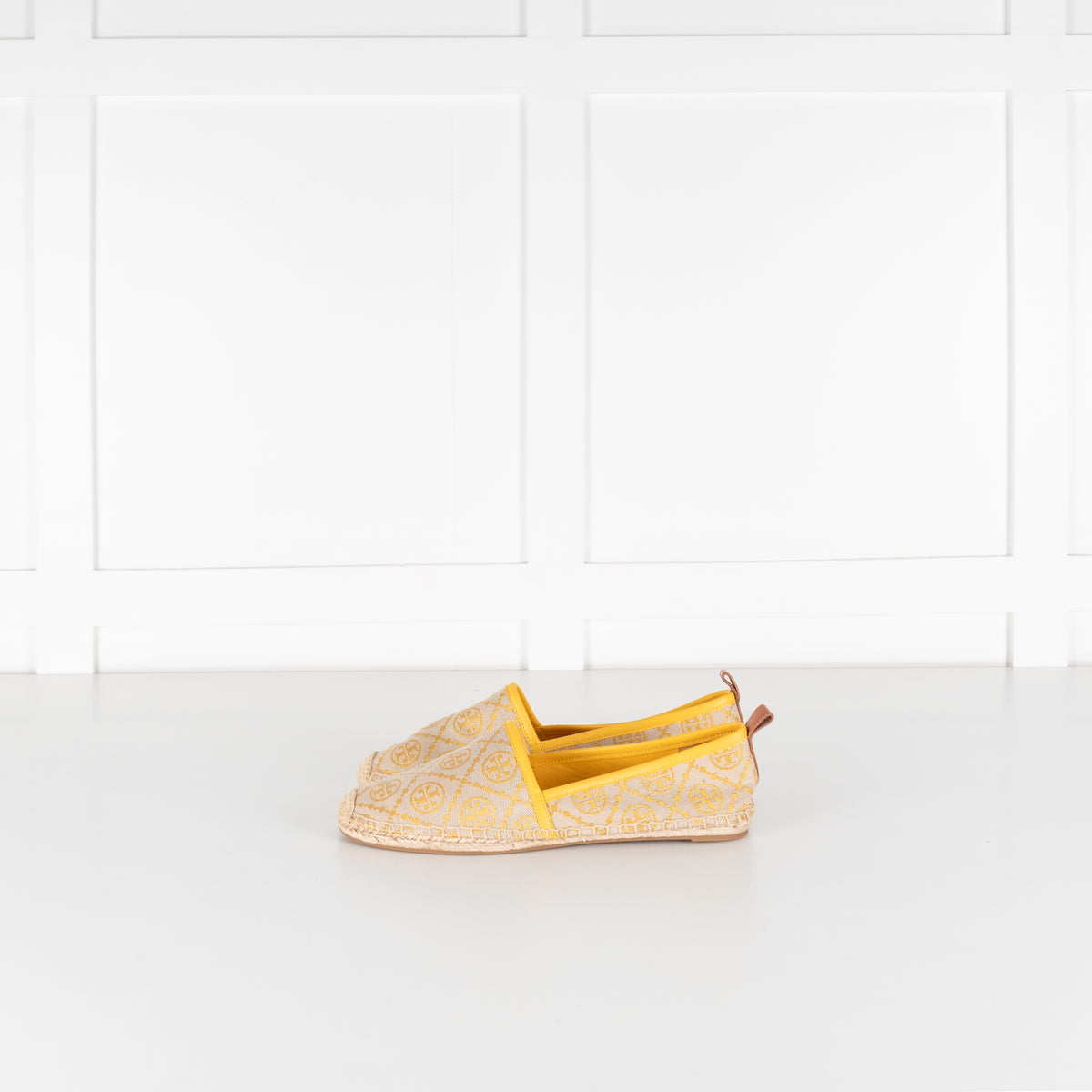 Tory Burch Yellow and Beige Logo Print Jacquard Espadrilles