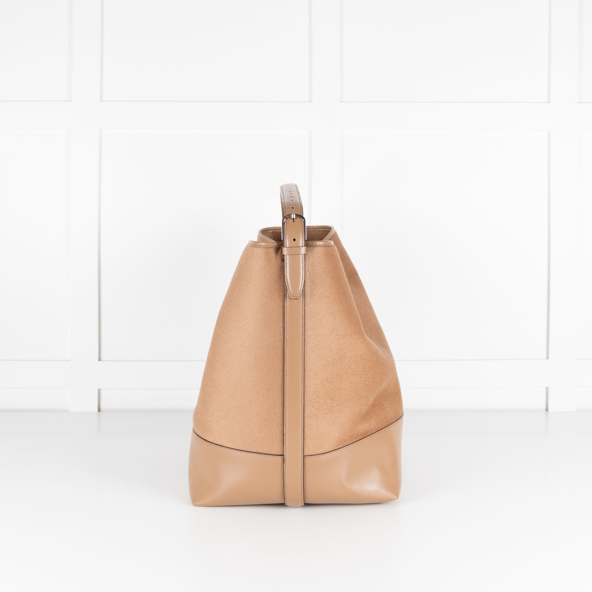 Toteme Camel Wool Felted Leather Trim Belted Tote Bag