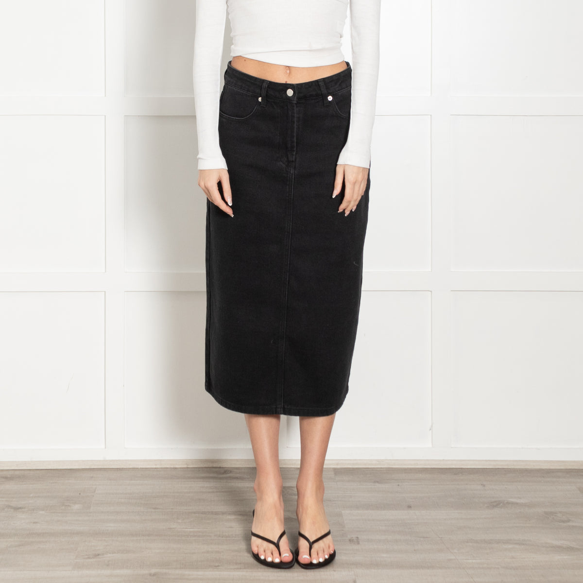 Prada Black Polyester Cotton Denim Long Skirt