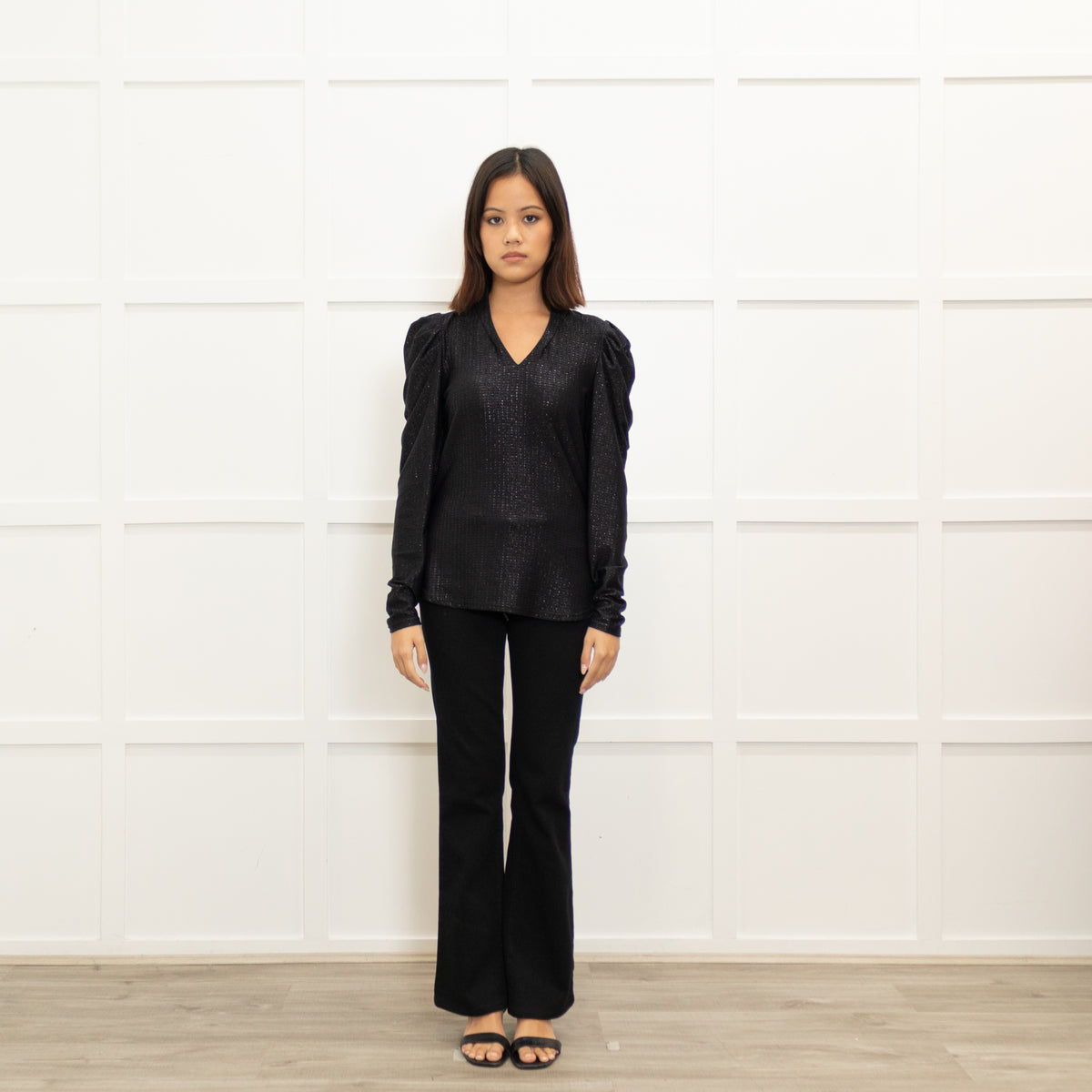 Bruuns Bazaar Black And Silver Pleated Top