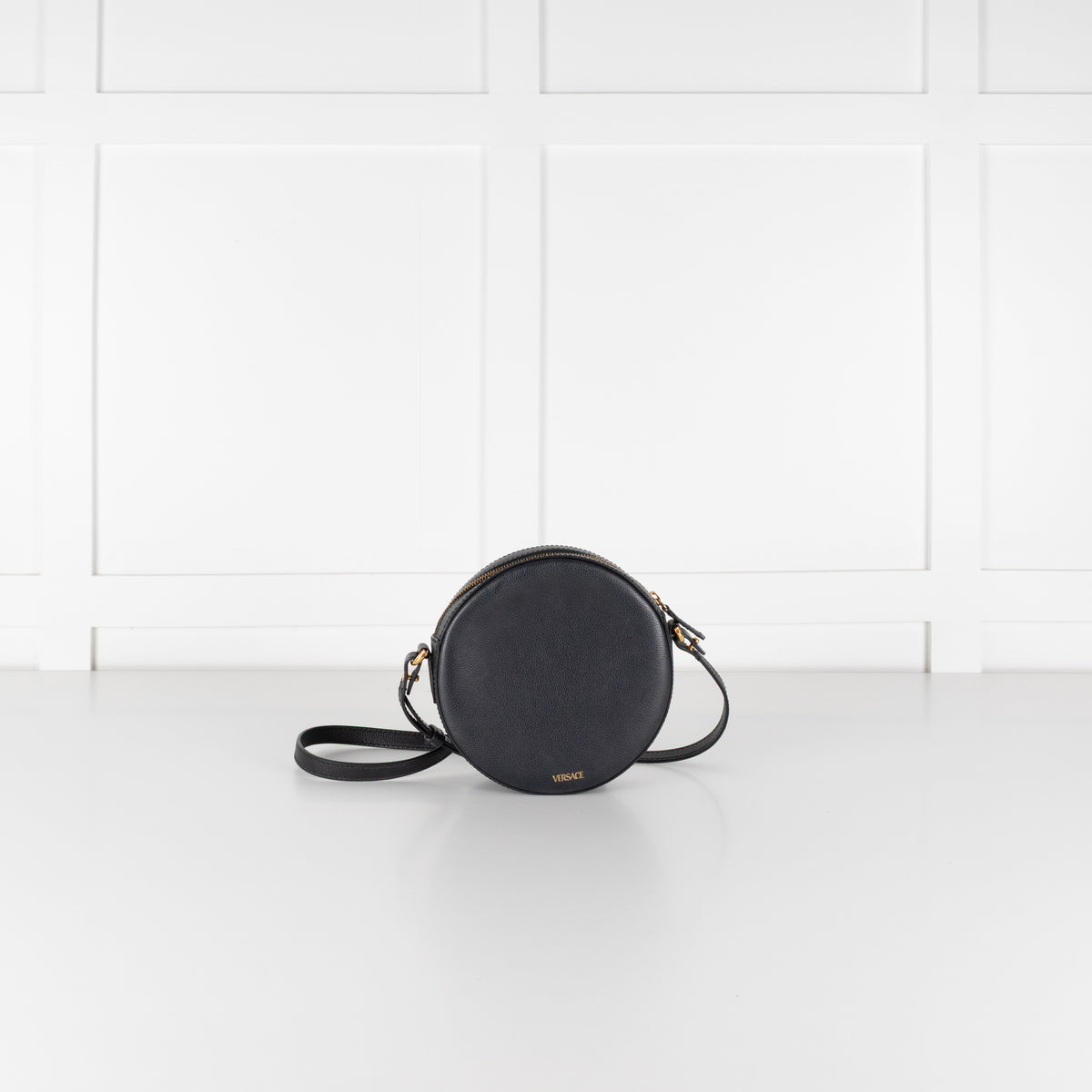 Versace Black Grained La Medusa Round Camera Bag