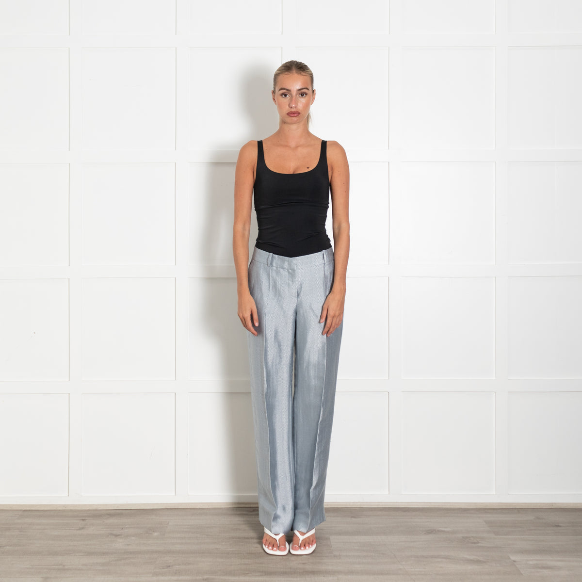 Giorgio Armani Pale Blue Herringbone Trousers Suit