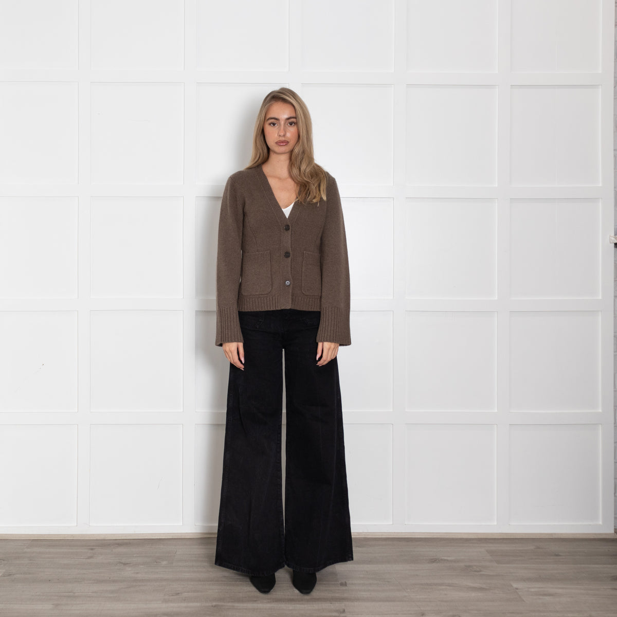 White + Warren Brown Cashmere Cardigan