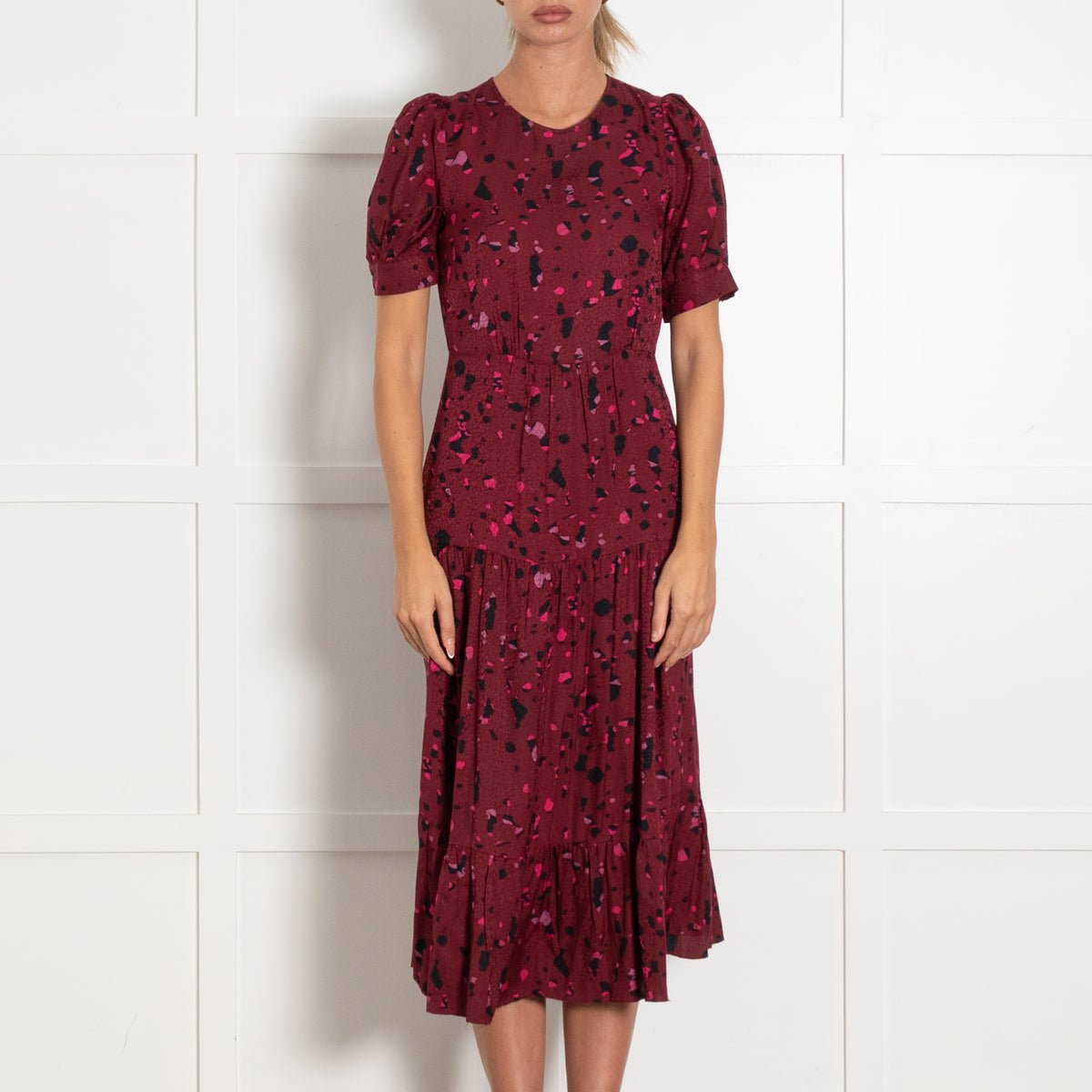 Ba&sh Pink Abstract Spot Print Midi Dress