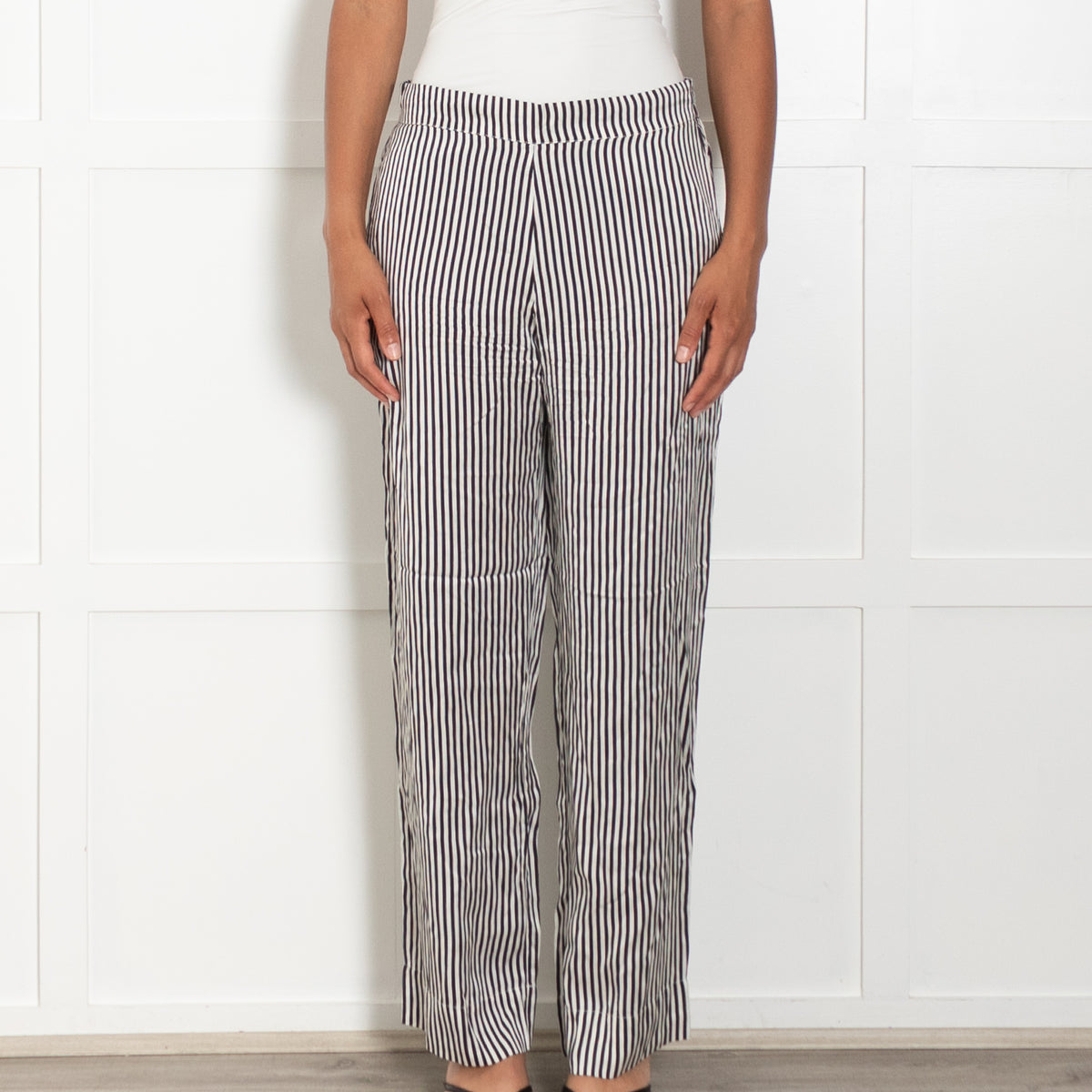 Asceno Black And White Cotton Silk Striped PJ Trousers