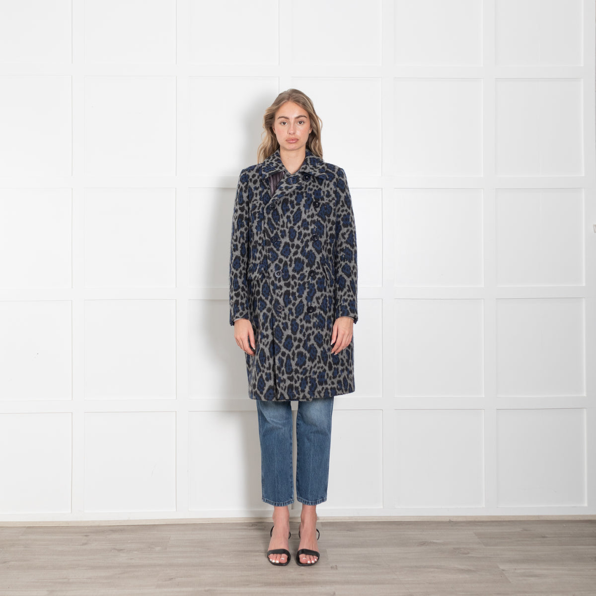 Sacai Grey and Blue Wool Animal Print Jacket