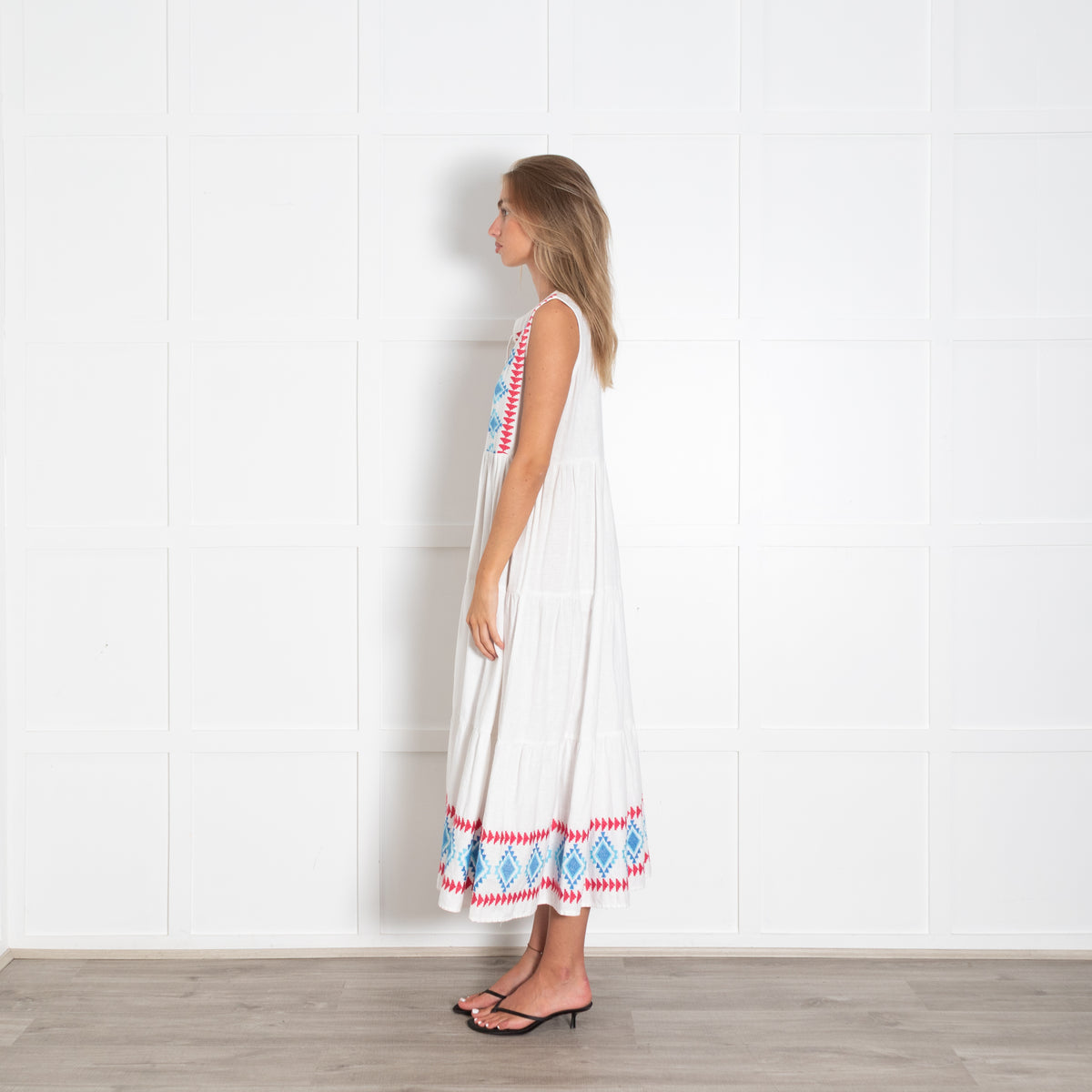 Passager White Dress With Pink And Blue Aztec Embroidery