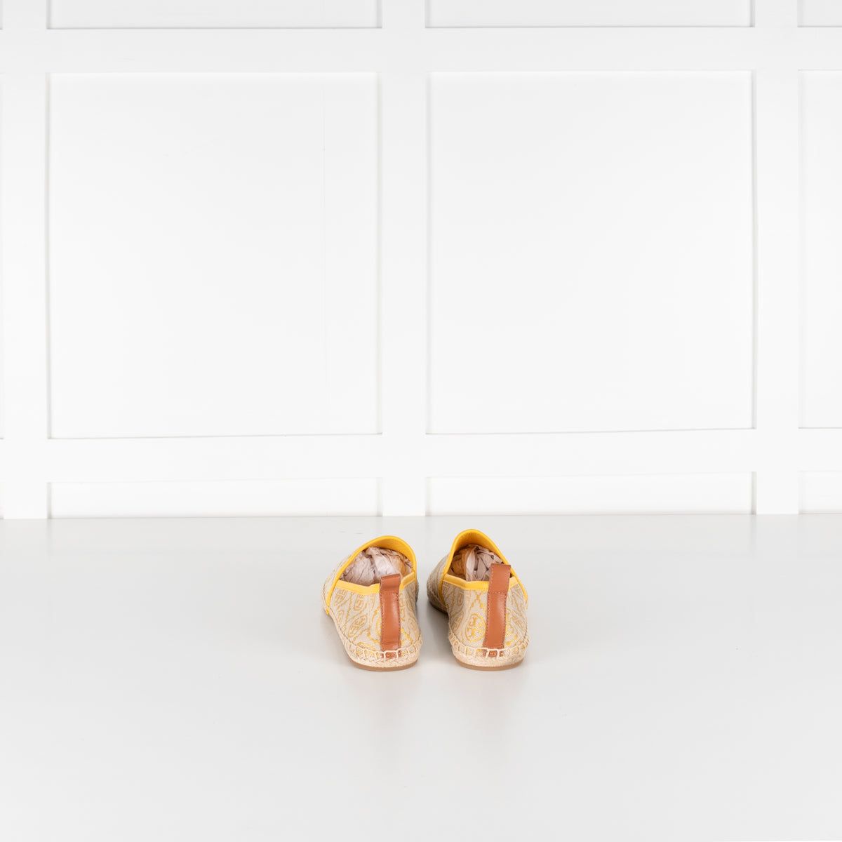 Tory Burch Yellow and Beige Logo Print Jacquard Espadrilles