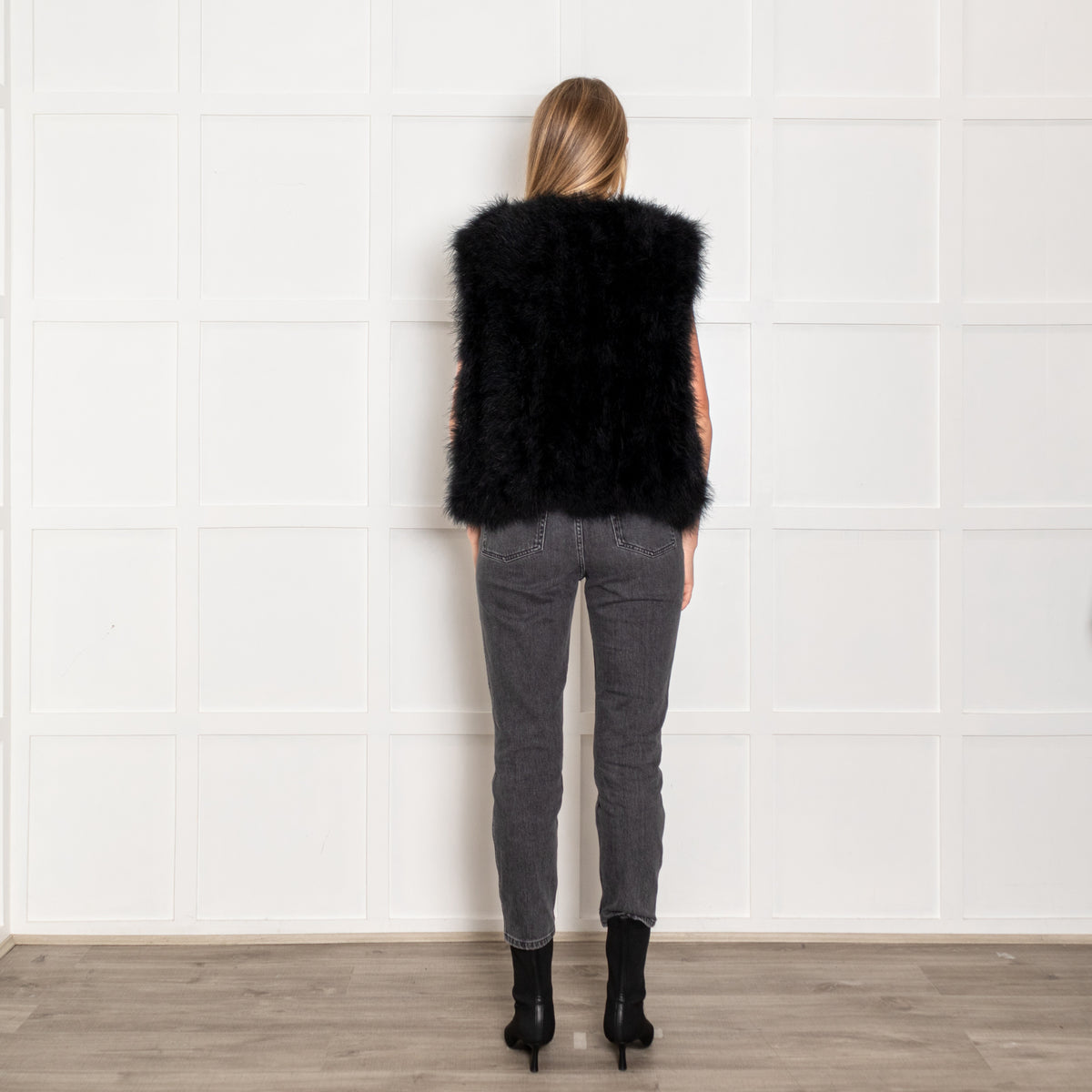 Yves Salomon Black Feather Sleeveless Jacket
