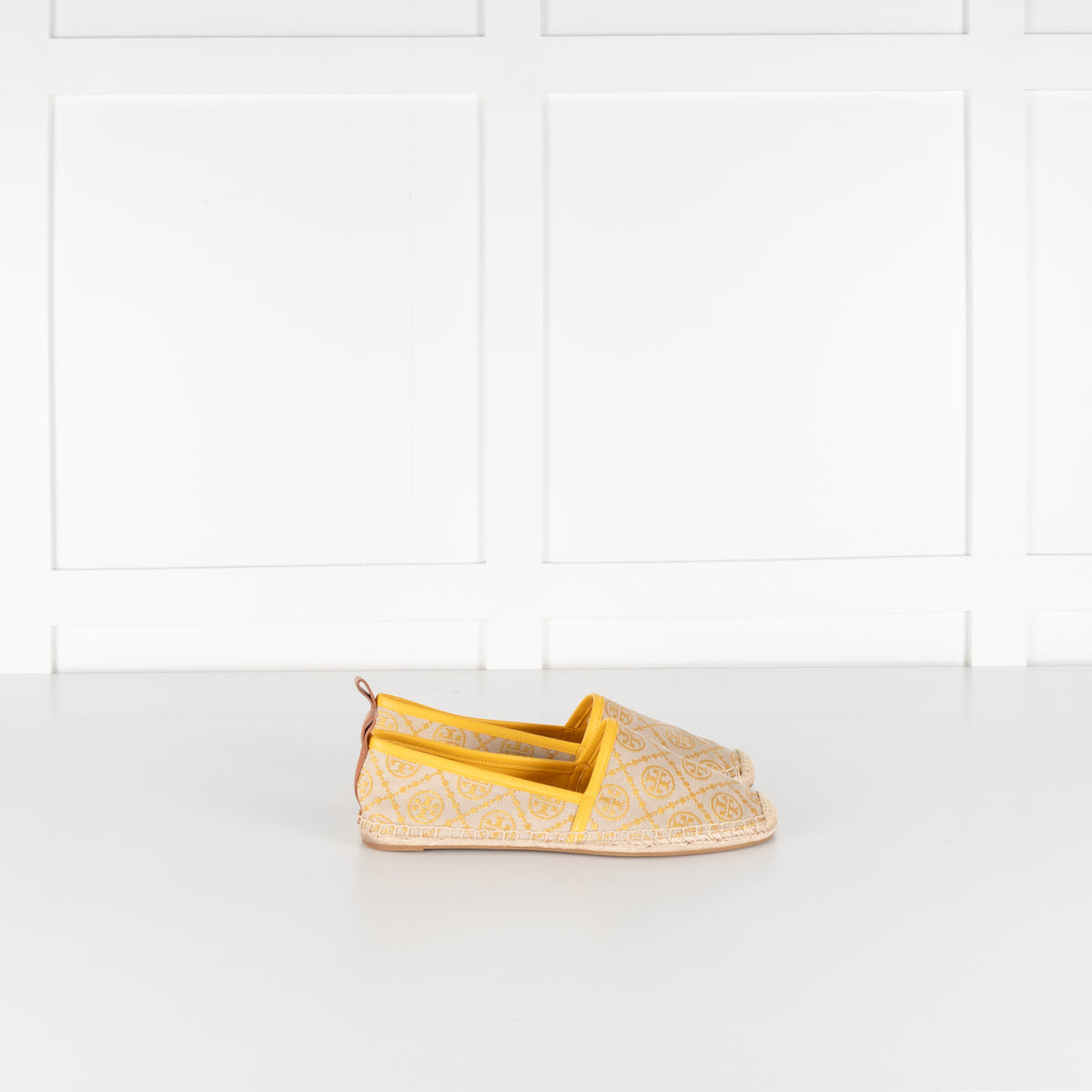 Tory Burch Yellow and Beige Logo Print Jacquard Espadrilles