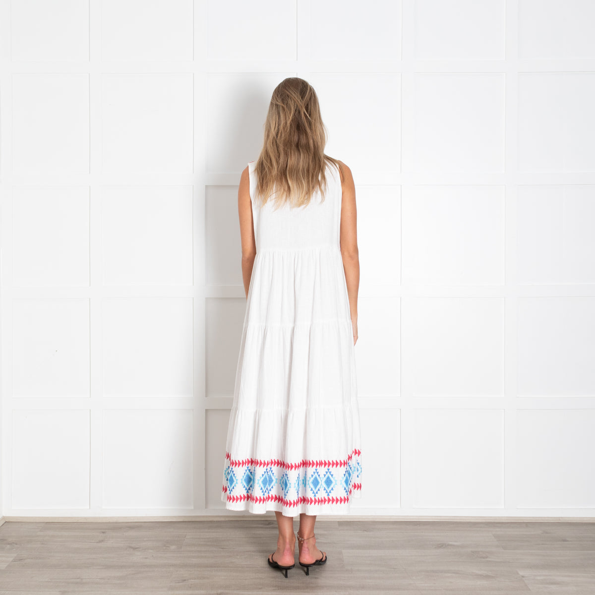 Passager White Dress With Pink And Blue Aztec Embroidery