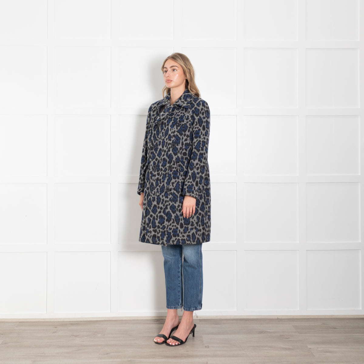 Sacai Grey and Blue Wool Animal Print Jacket