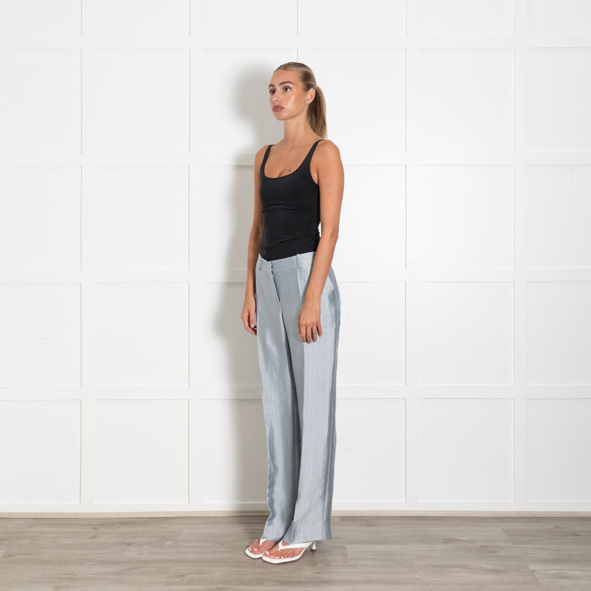 Giorgio Armani Pale Blue Herringbone Trousers Suit