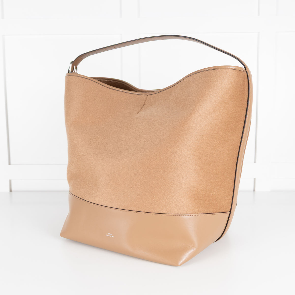 Toteme Camel Wool Felted Leather Trim Belted Tote Bag