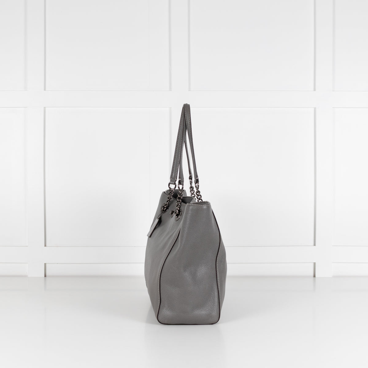 Coach Grey Pebbled Leather Turnlock Chain Tote