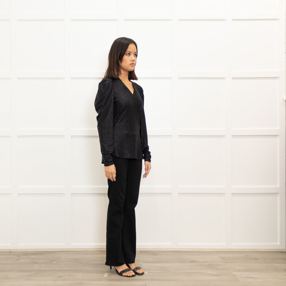 Bruuns Bazaar Black And Silver Pleated Top