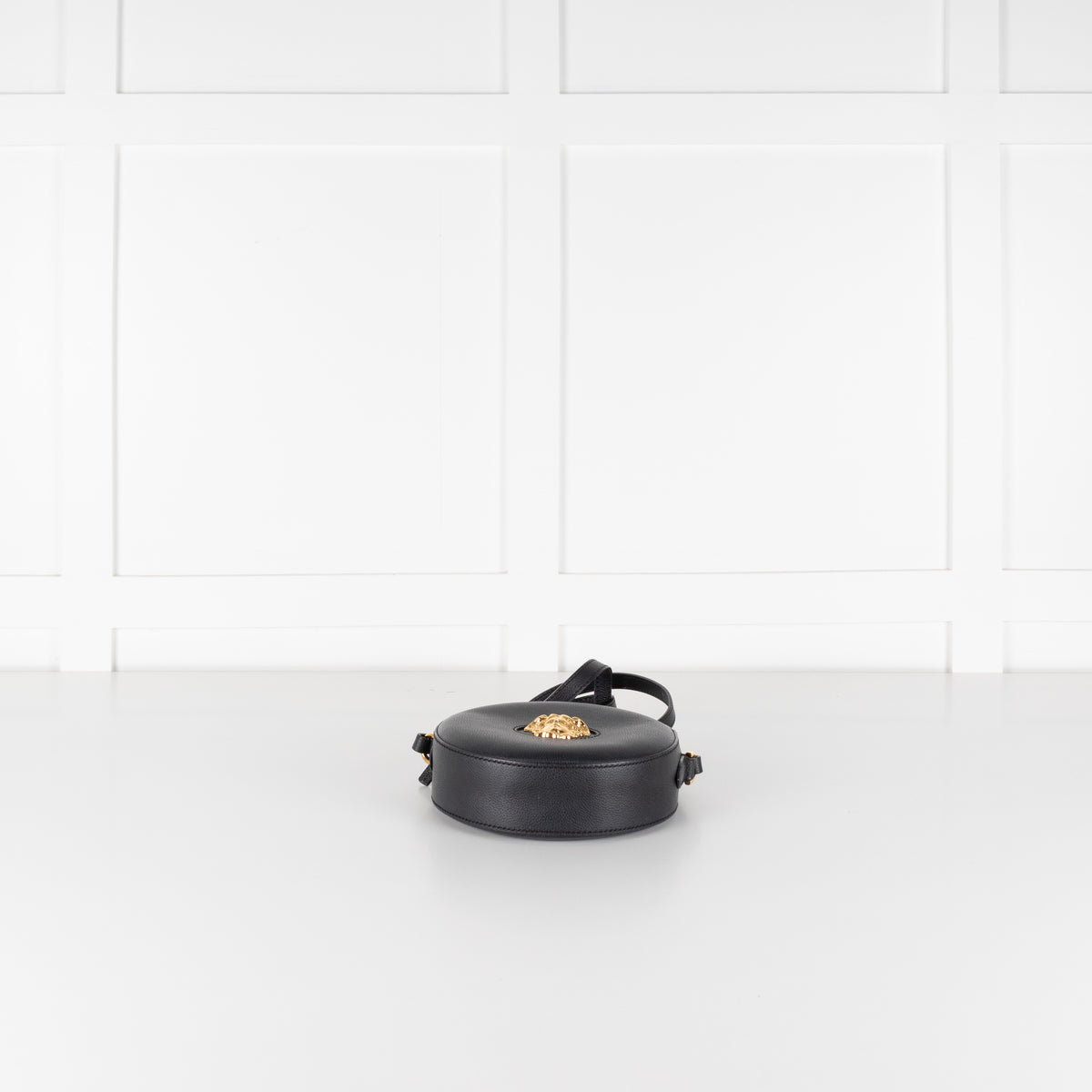Versace Black Grained La Medusa Round Camera Bag