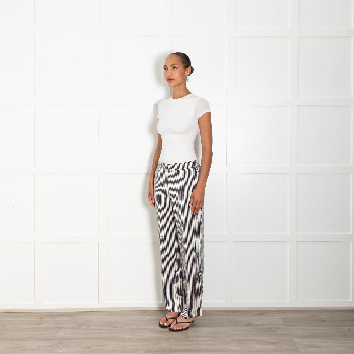 Asceno Black And White Cotton Silk Striped PJ Trousers