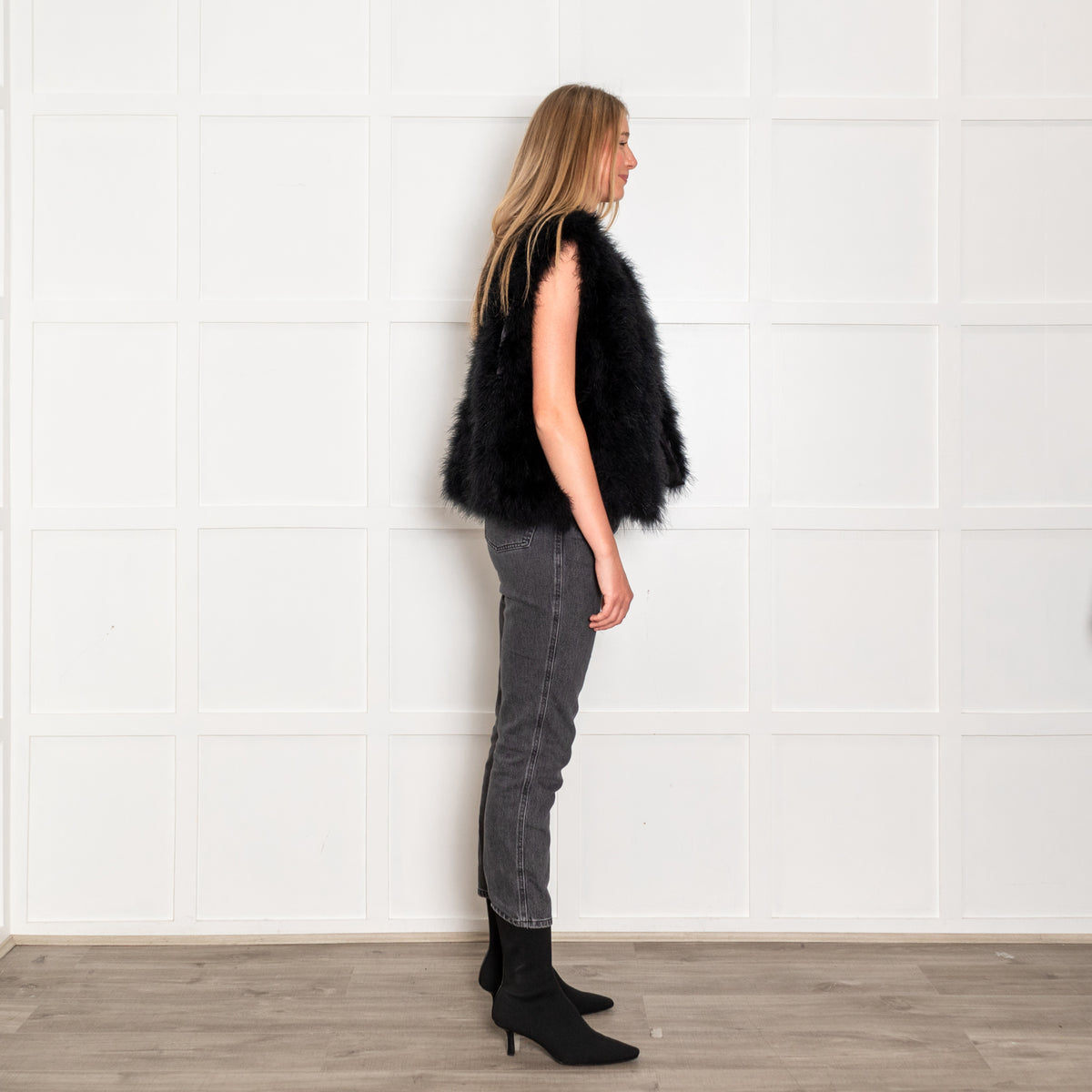 Yves Salomon Black Feather Sleeveless Jacket