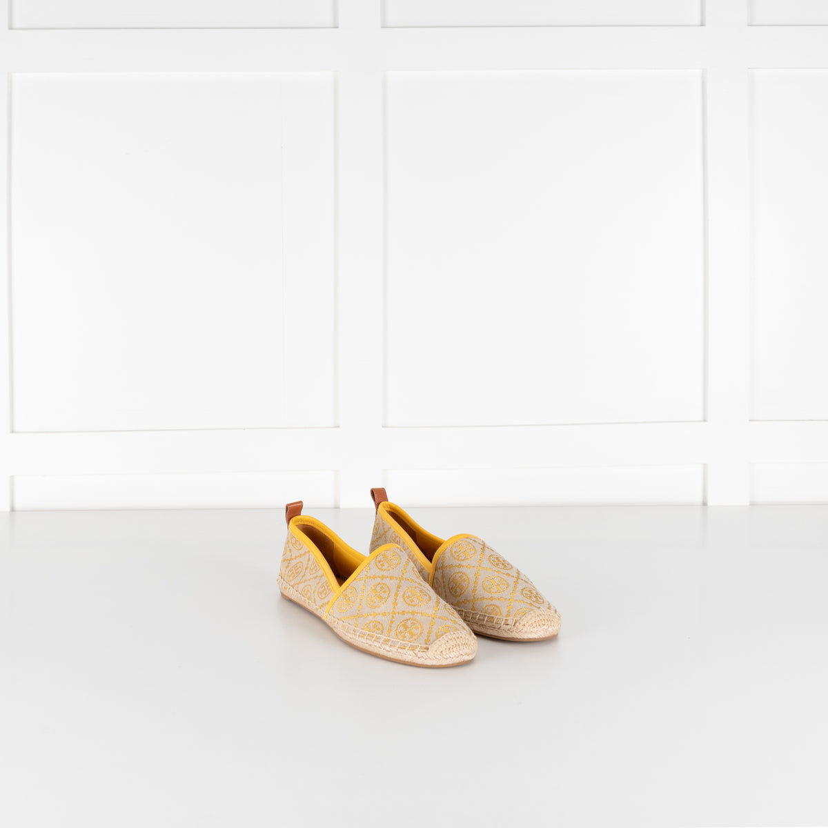Tory Burch Yellow and Beige Logo Print Jacquard Espadrilles