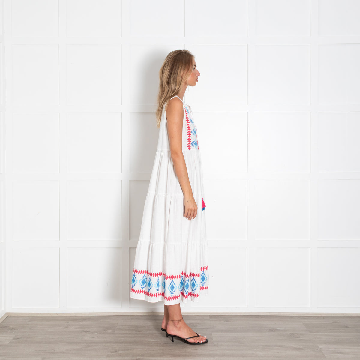 Passager White Dress With Pink And Blue Aztec Embroidery