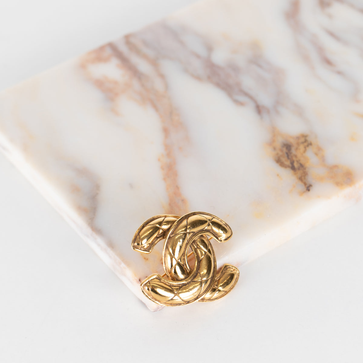 Chanel Gold Tone Quilted Brooch