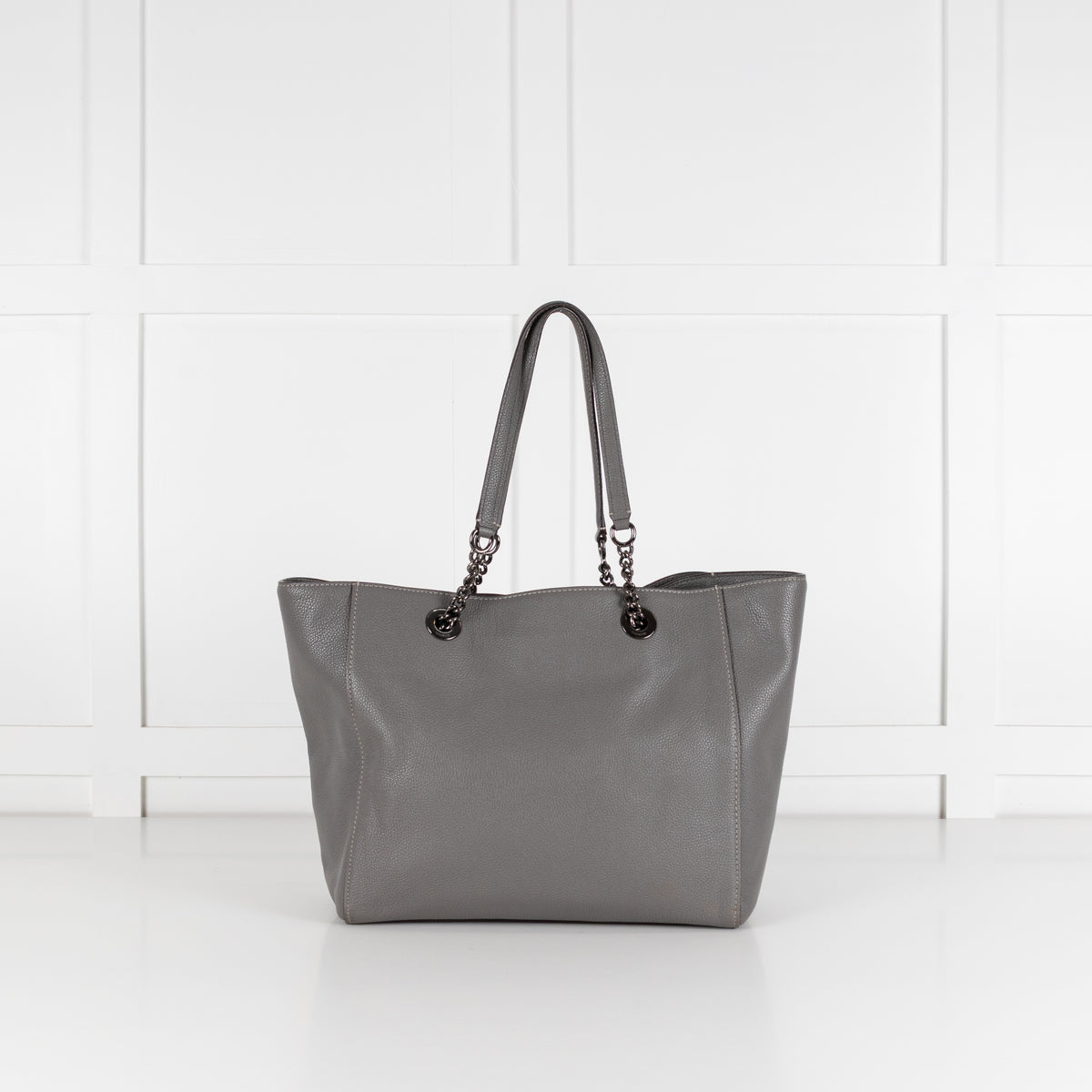 Coach Grey Pebbled Leather Turnlock Chain Tote