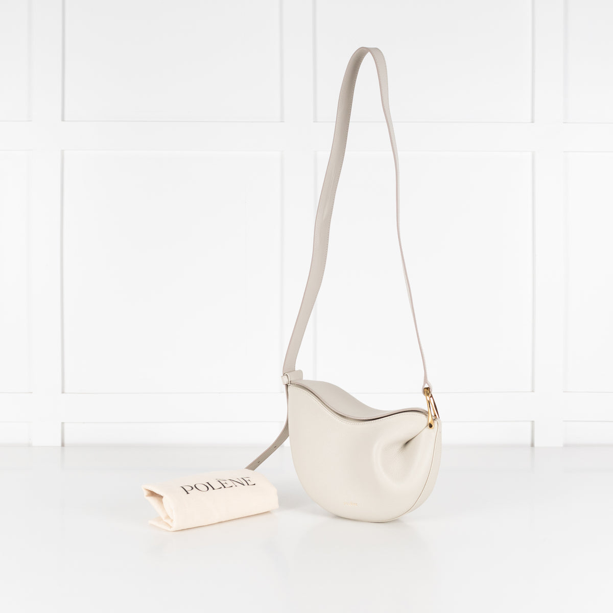 Polene Cream Grainy Leather Tonca Crossbody Bag