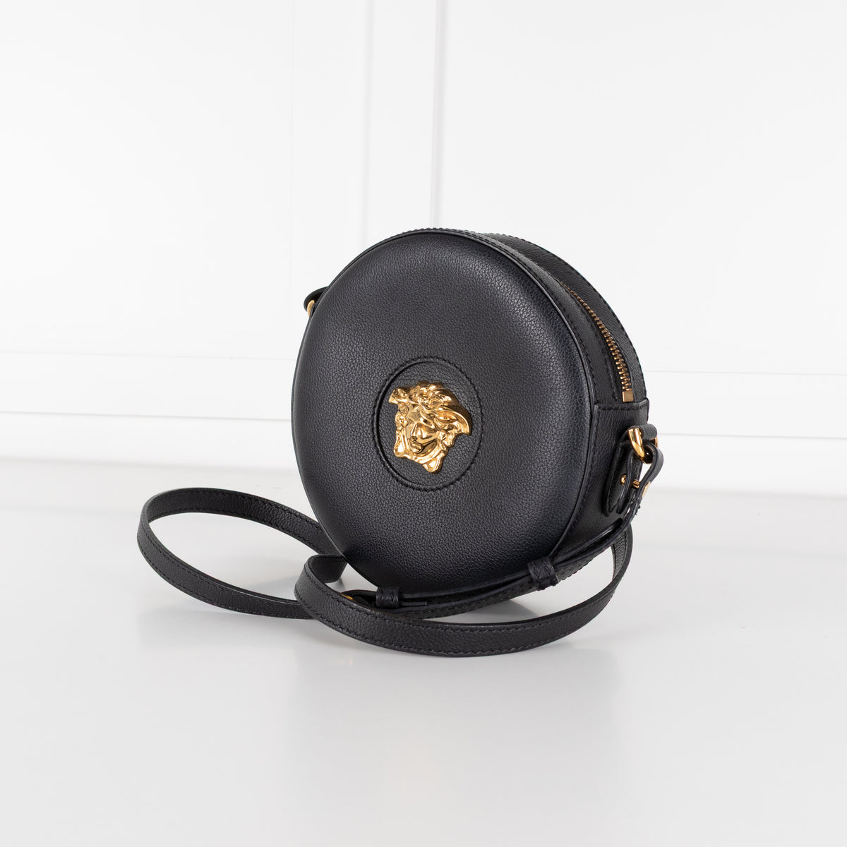 Versace Black Grained La Medusa Round Camera Bag