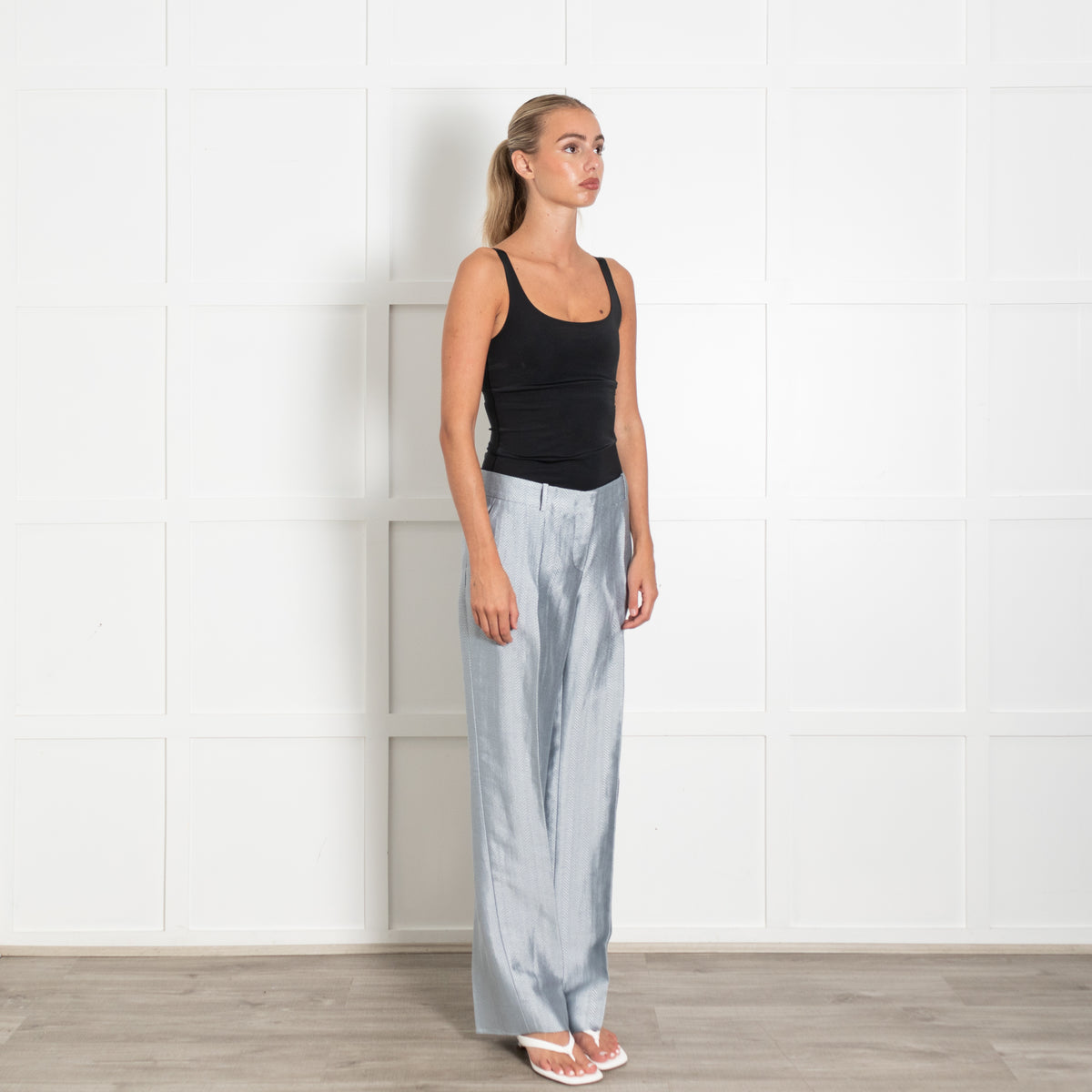 Giorgio Armani Pale Blue Herringbone Trousers Suit