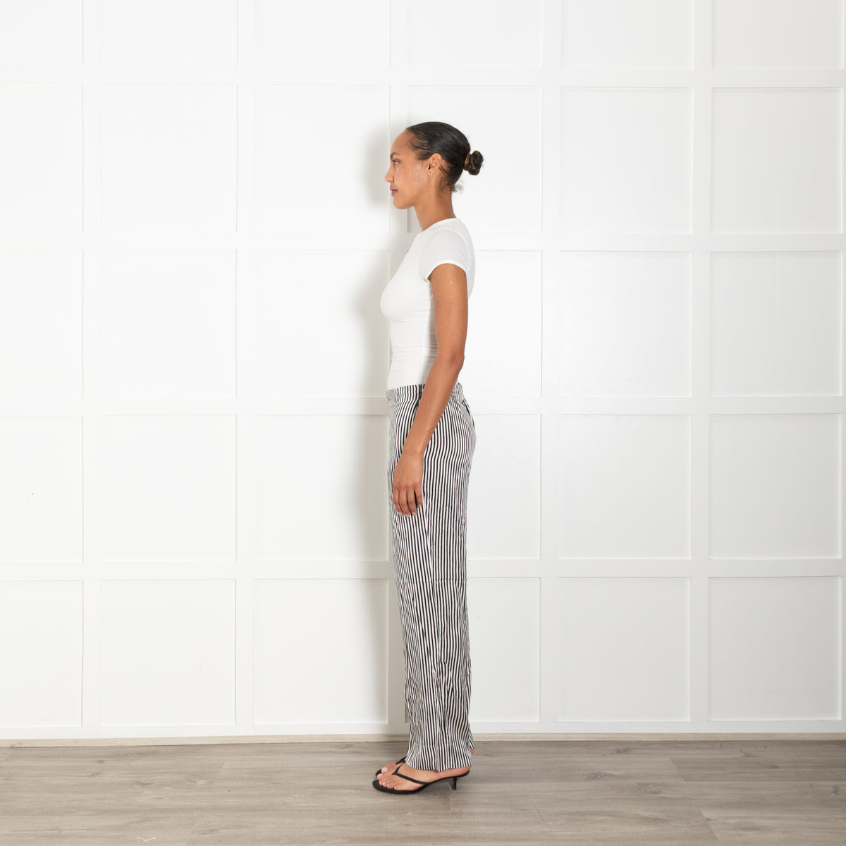 Asceno Black And White Cotton Silk Striped PJ Trousers